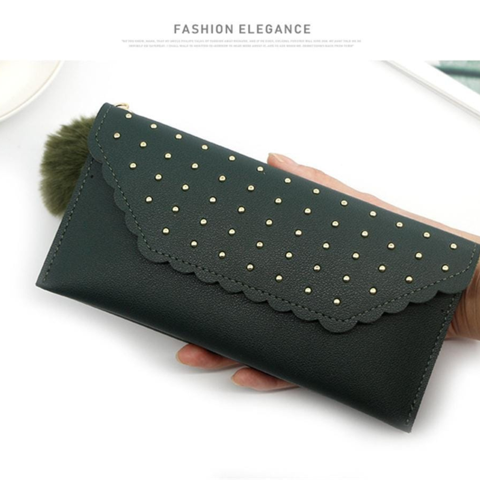 Women's PU Leather Stud Buckle Long Wallet | Multiple Color Options