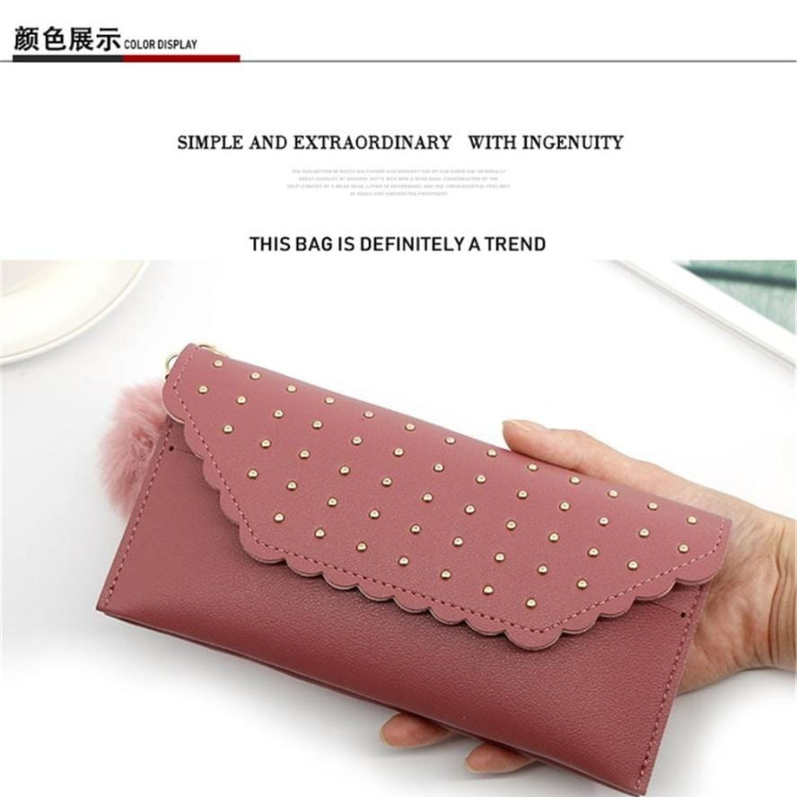 Women's PU Leather Stud Buckle Long Wallet | Multiple Color Options