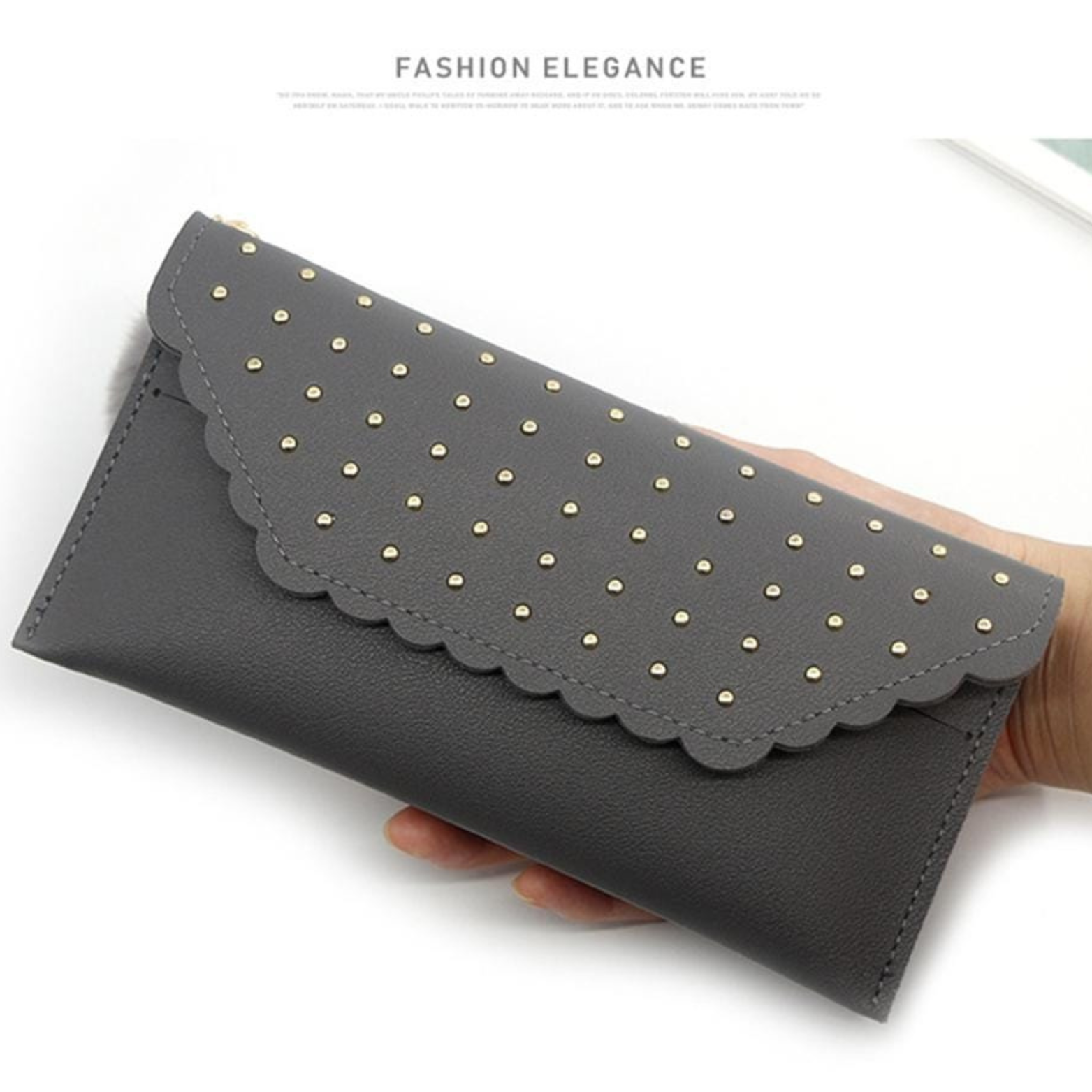 Women's PU Leather Stud Buckle Long Wallet | Multiple Color Options