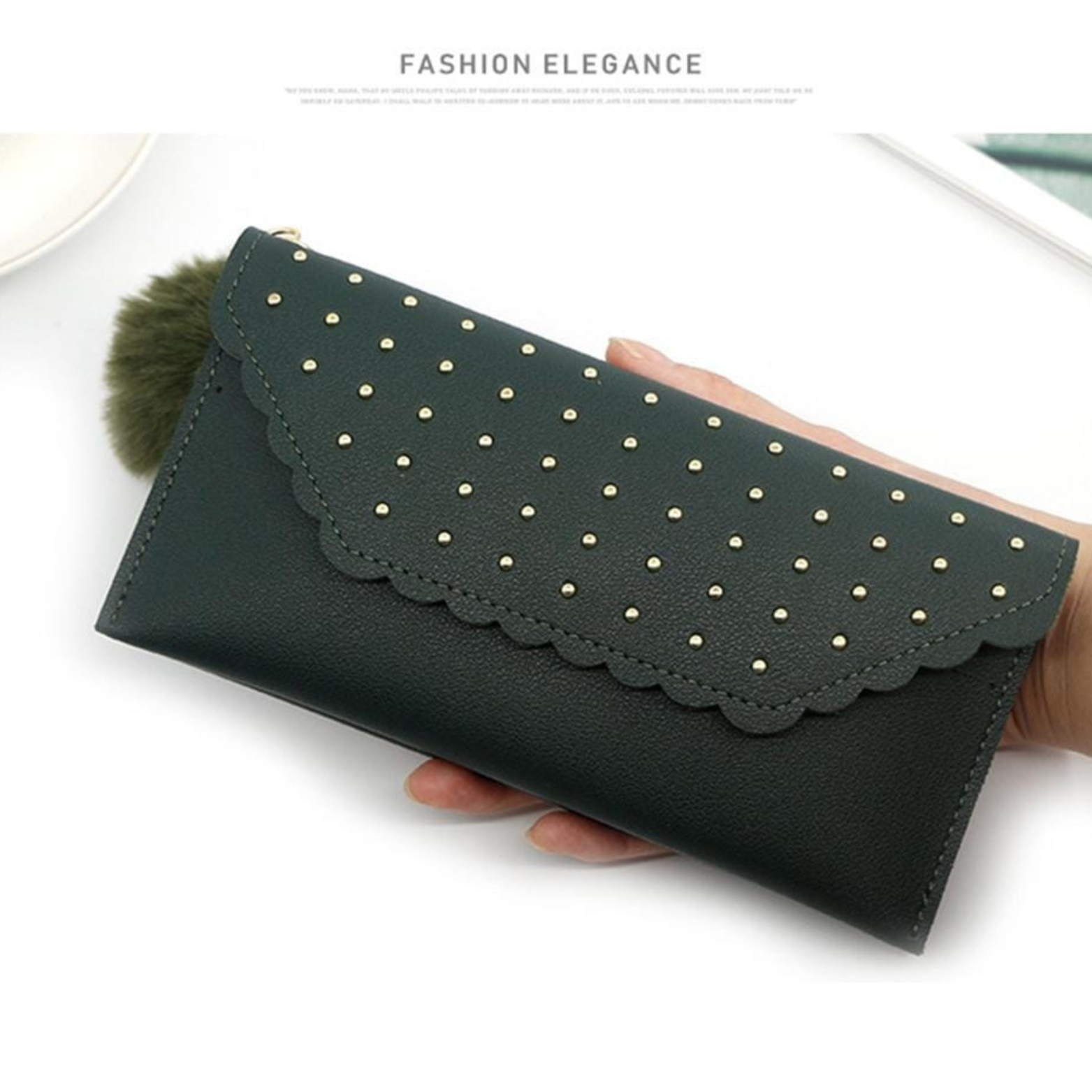 Women's PU Leather Stud Buckle Long Wallet | Multiple Color Options