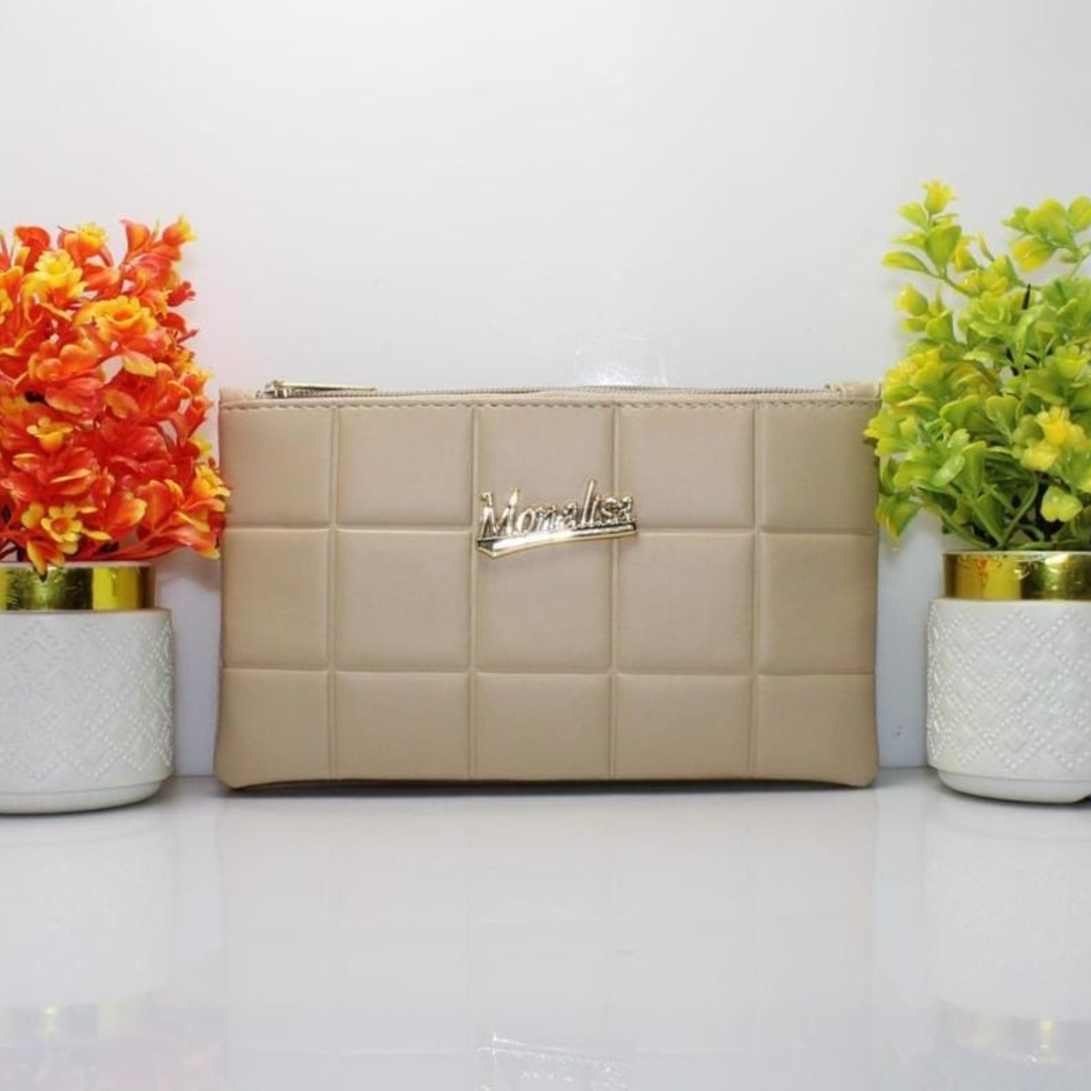 Hand Clutch Purse | Textured Synthetic Leather Wristlet in Elegant Ivory