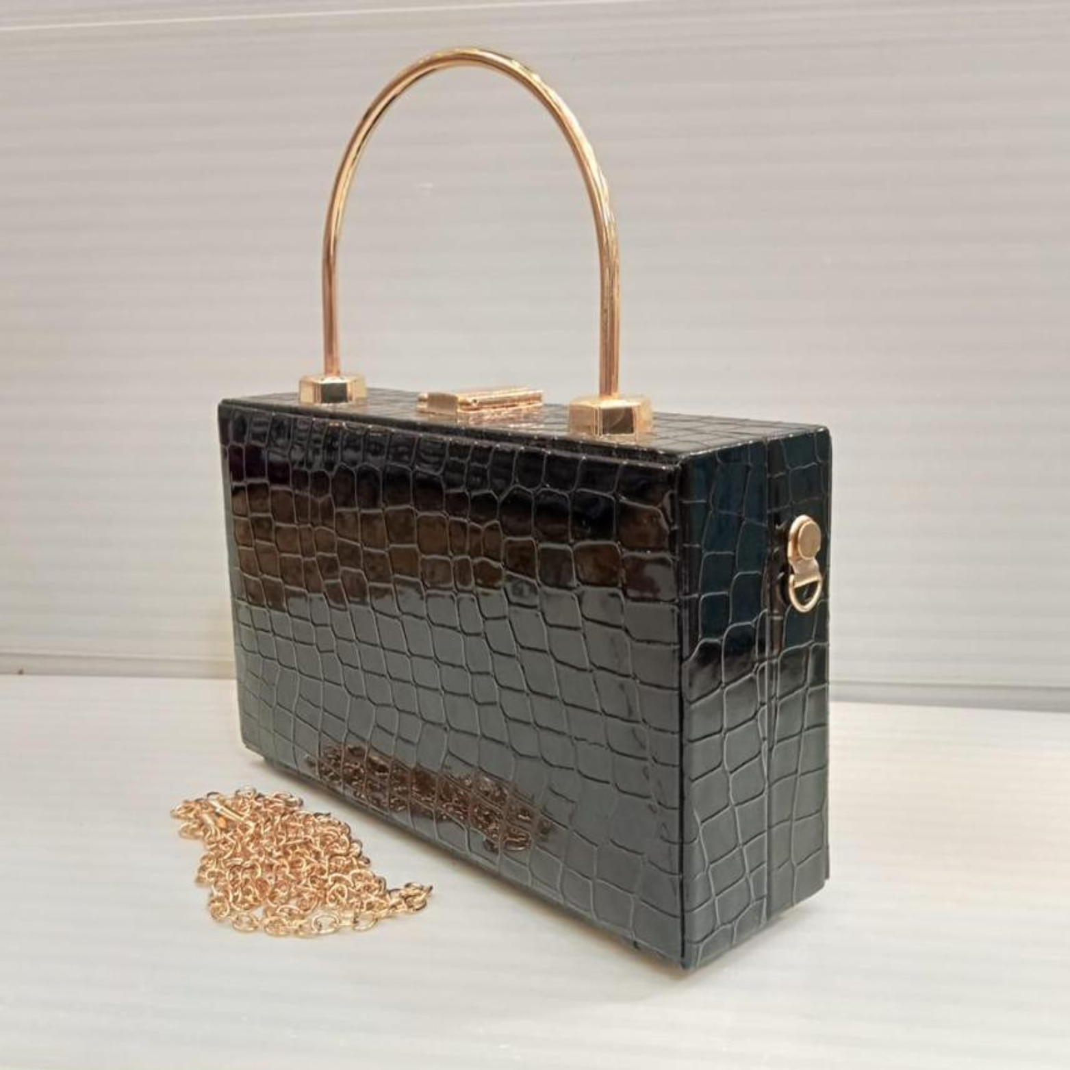 PU Leather Wood Box Bag | Premium Quality with Long Chain