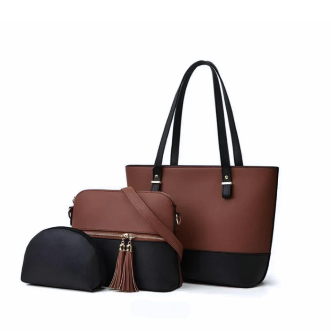 Women's Leather Bag Set | Shoulder Bag, Crossbody, & Pouch