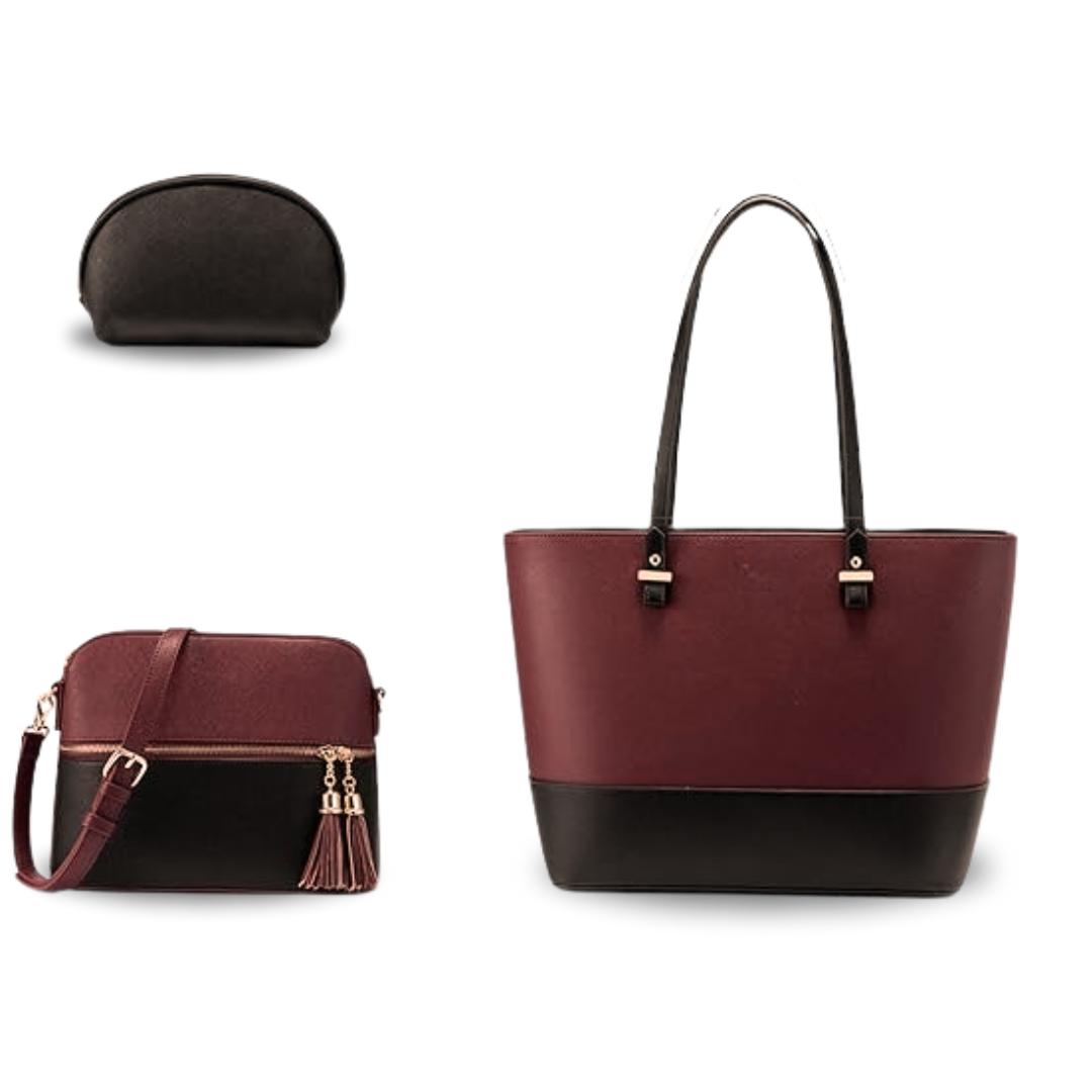 Women's Leather Bag Set | Shoulder Bag, Crossbody, & Pouch