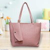 Stylish Women's Leather Textured Tote Bag with Matching Pouch